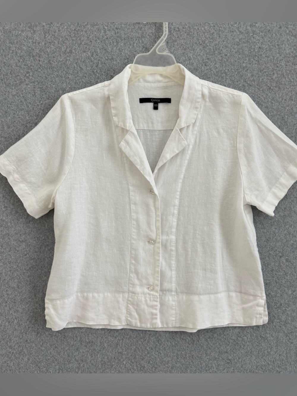 Quince 100% European Linen Collared Boxy Fit Top XS White Quiet Lux Coastal